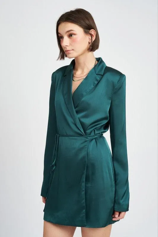 Contemporary Chic | Wrapped Blazer Mini Dress with Drawstring