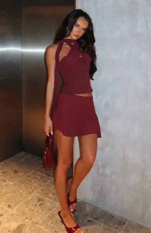 perforated design Season To Season Match Maker Mini Skirt Burgundy