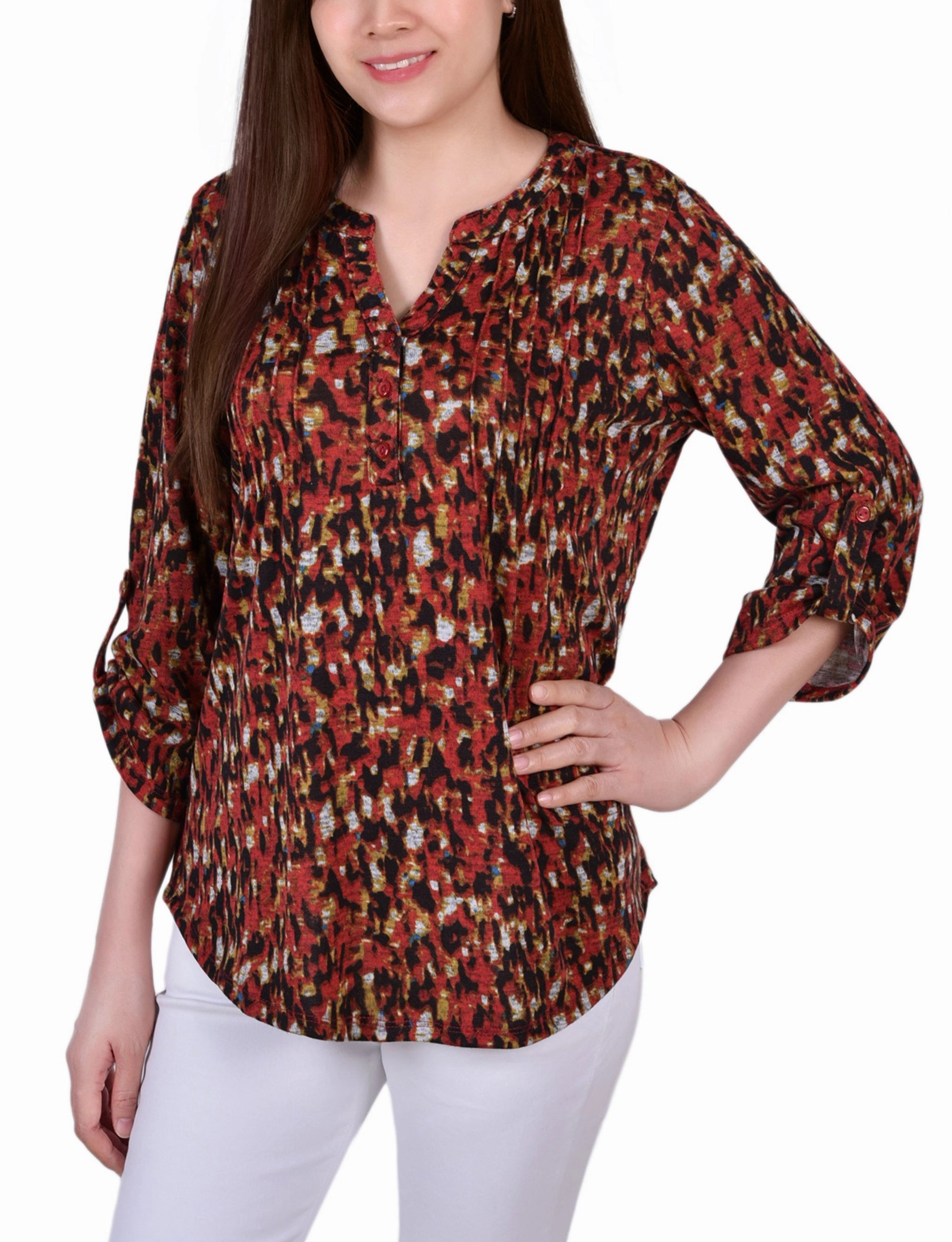 BoxySilhouette Petite 3/4 Roll Sleeve Top