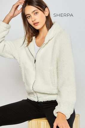 Zoe Sherpa Zip Up Hoodie Jacket Multipurpose Design RibbedHemline