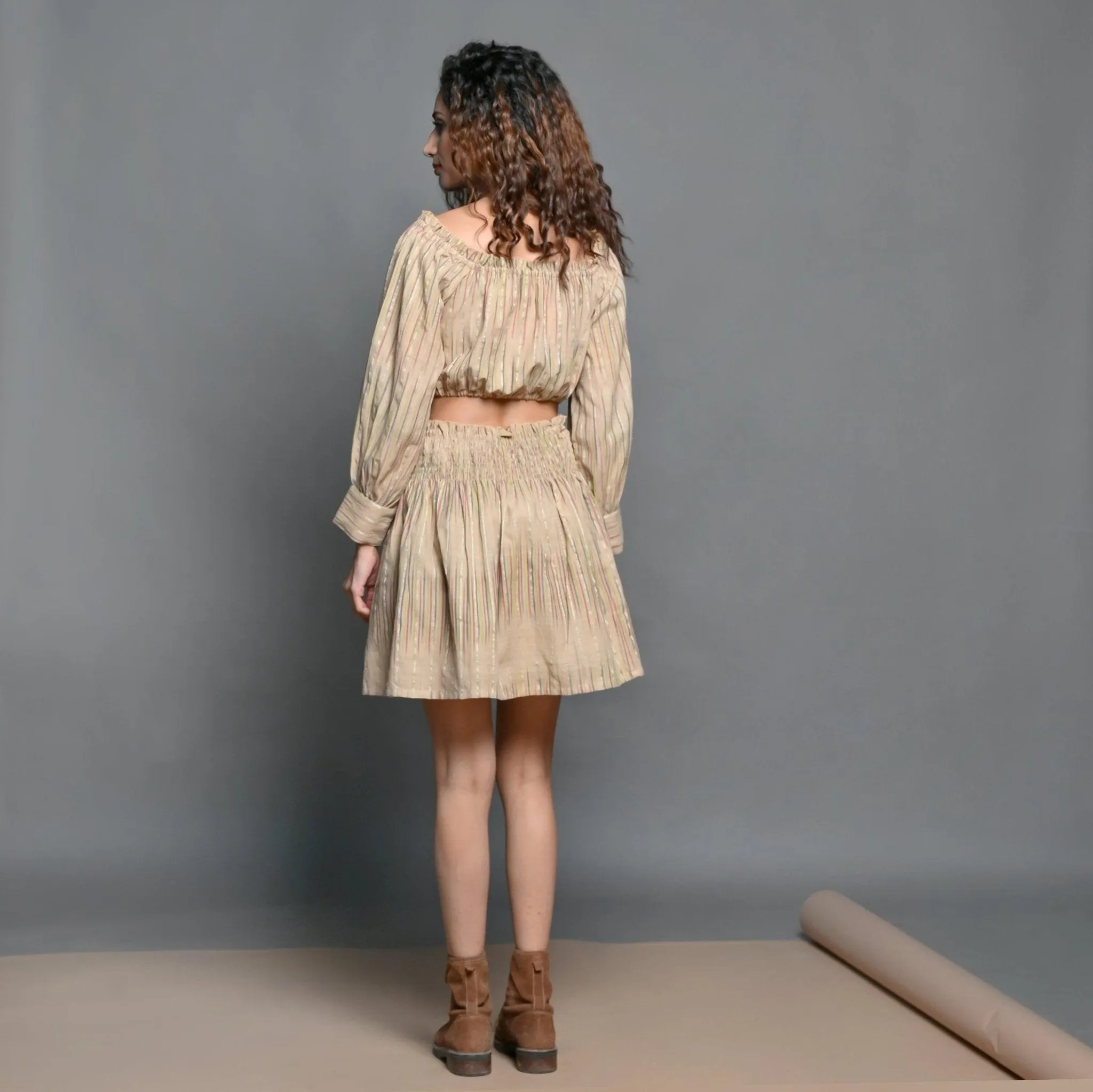 Convertible Beige Handwoven Cotton Elasticated Shirred Top Skirt