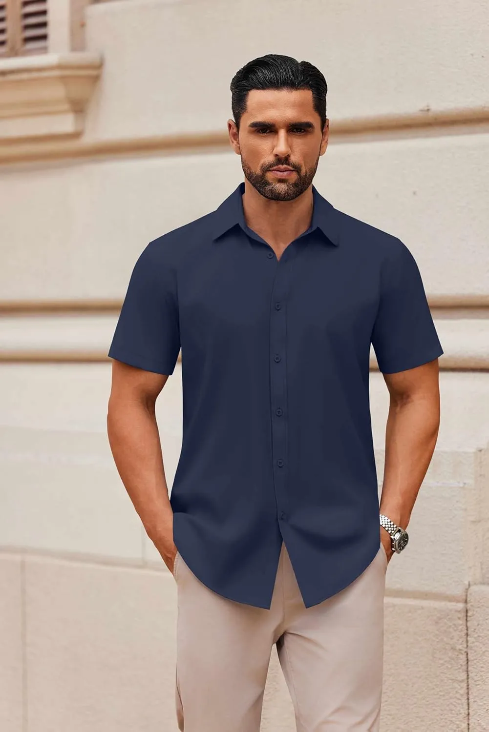 COOFANDY Men's Casual Button Down Shirts Short Sleeve Summer Untucked Dress Shirts