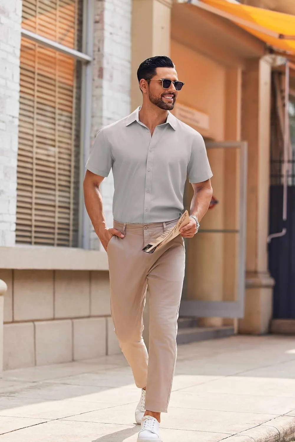 COOFANDY Men's Casual Button Down Shirts Short Sleeve Summer Untucked Dress Shirts