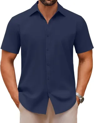 COOFANDY Men's Casual Button Down Shirts Short Sleeve Summer Untucked Dress Shirts