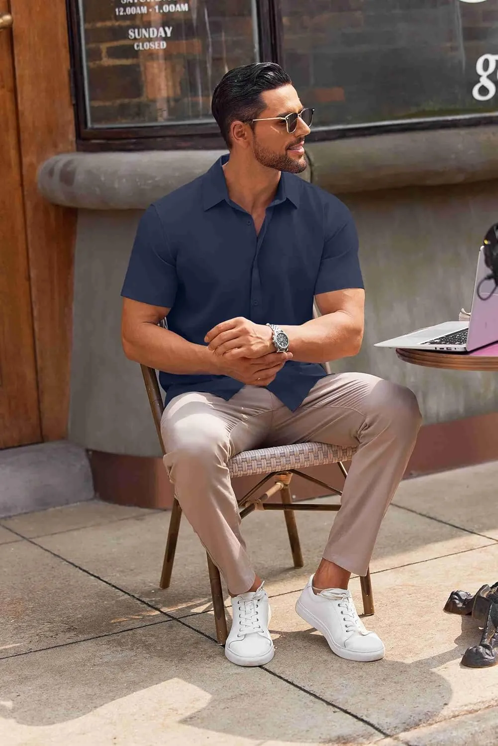 COOFANDY Men's Casual Button Down Shirts Short Sleeve Summer Untucked Dress Shirts
