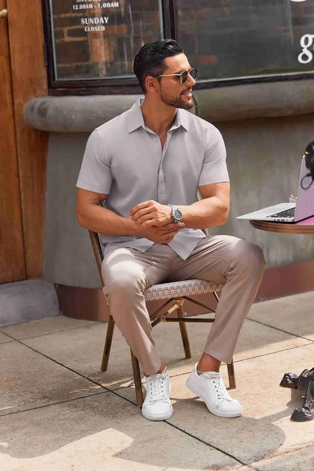 COOFANDY Men's Casual Button Down Shirts Short Sleeve Summer Untucked Dress Shirts