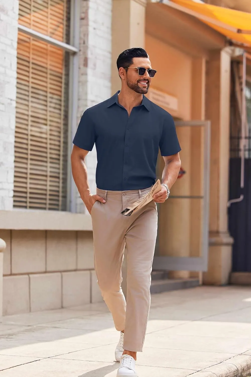 COOFANDY Men's Casual Button Down Shirts Short Sleeve Summer Untucked Dress Shirts