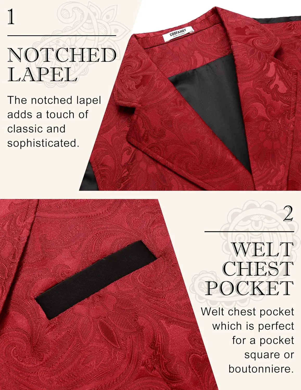 COOFANDY Mens Suit Vest Paisley Floral Victorian Vests Gothic Steampunk Formal Waistcoat Tuxedo Vests with Notched Lapels