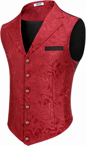 COOFANDY Mens Suit Vest Paisley Floral Victorian Vests Gothic Steampunk Formal Waistcoat Tuxedo Vests with Notched Lapels