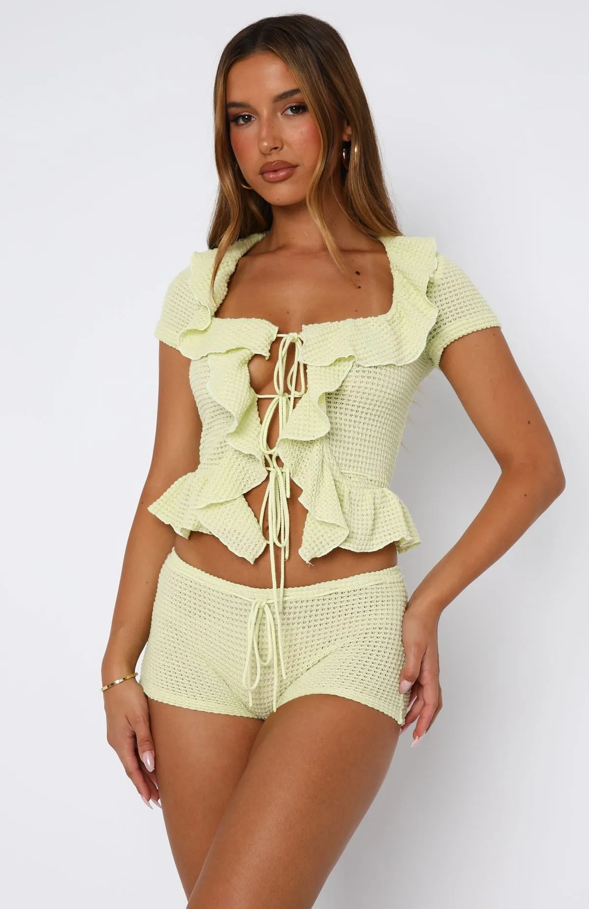 Cool It Crochet Short Sleeve Top Lime Adjustable Cuff