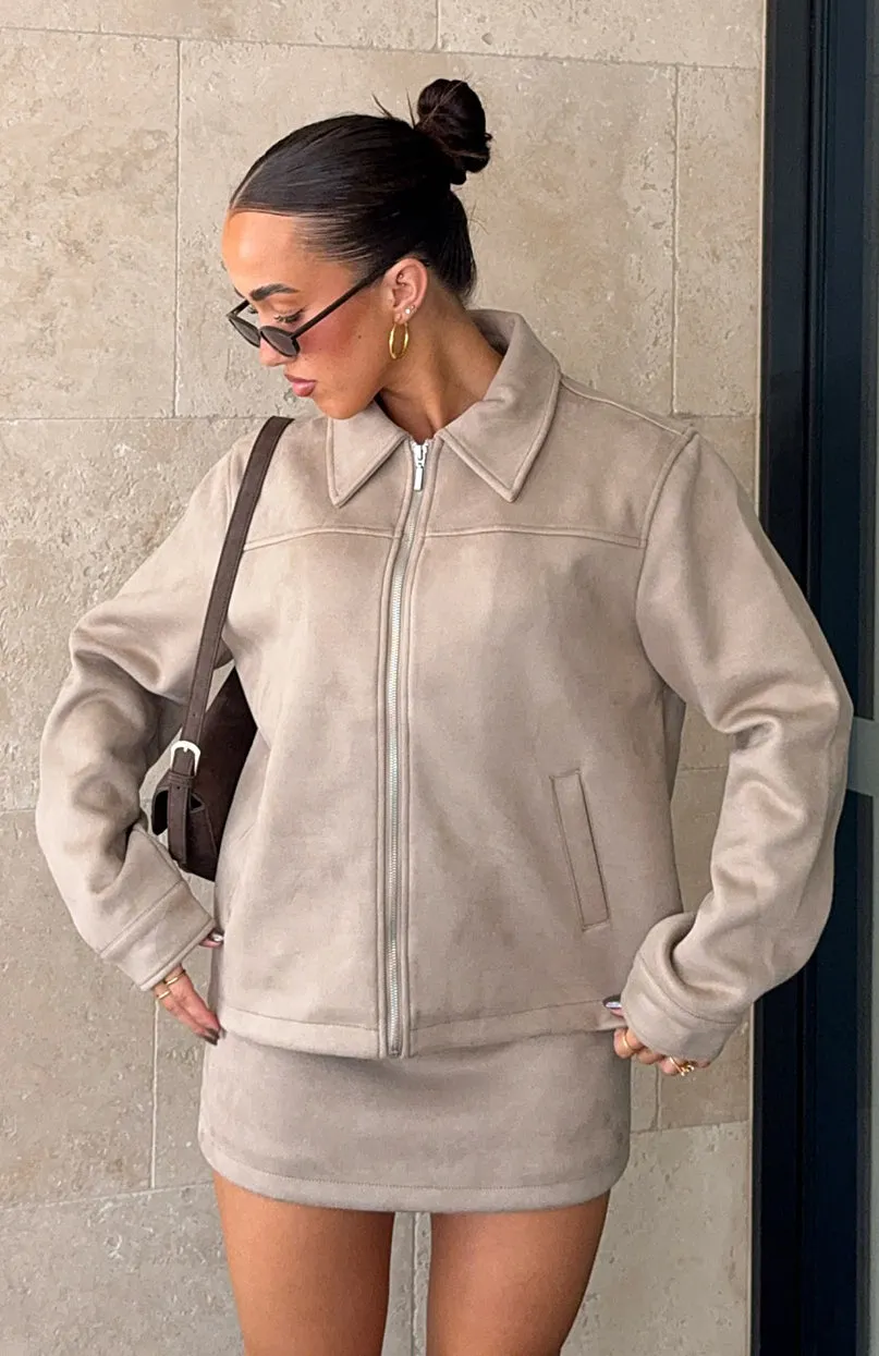 Polka Dot tech fabric Like The Old Days Faux Suede Jacket Sand