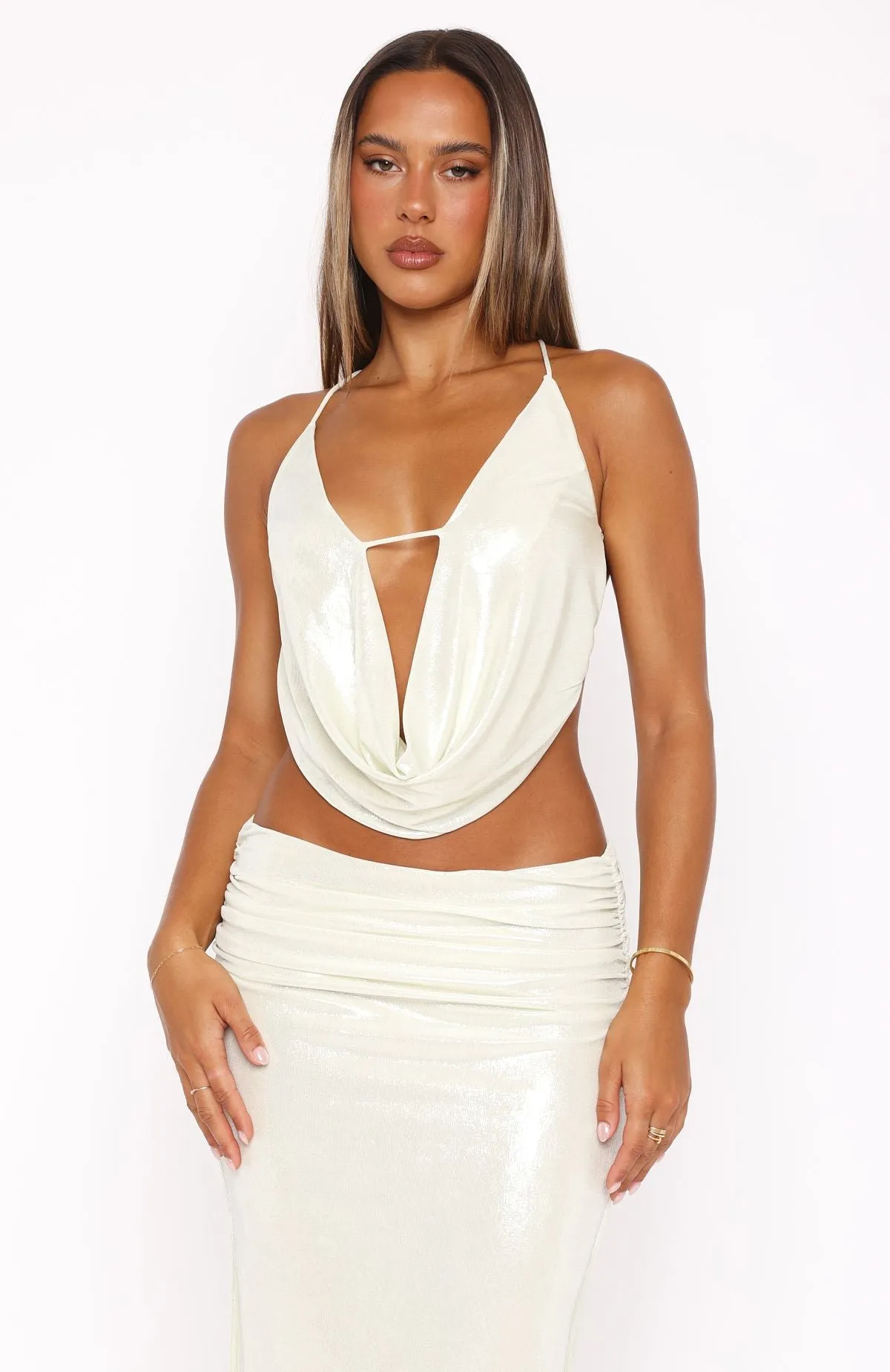 You're So Heartless Top Pearl Elastic hem Floor Length