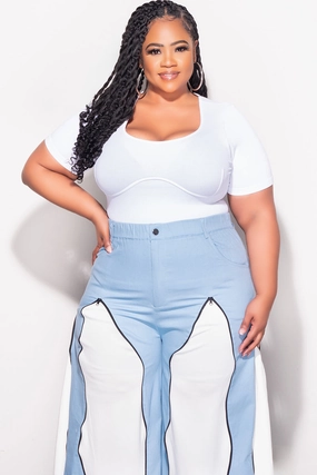 elastic waistband Final Sale Plus Size Ribbed Top Front Boning in White