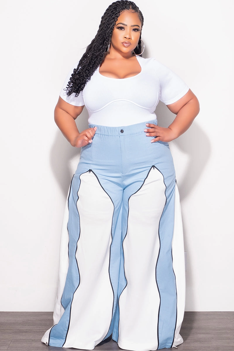 Final Sale Plus Size Ribbed Top Front Boning in White Multi Pocket Configuration