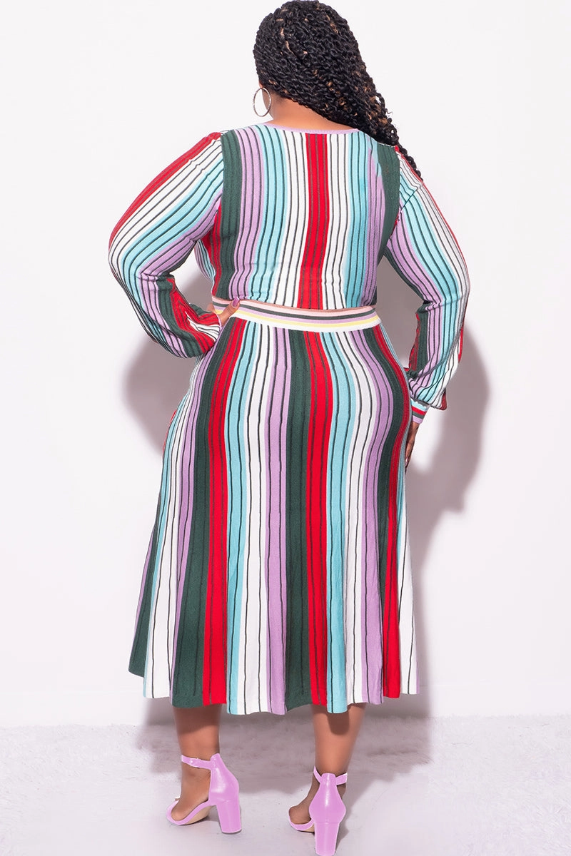 Odor Control Treatment Final Sale Plus Size Knit Sweater Dress  Multi Color Stripe Print