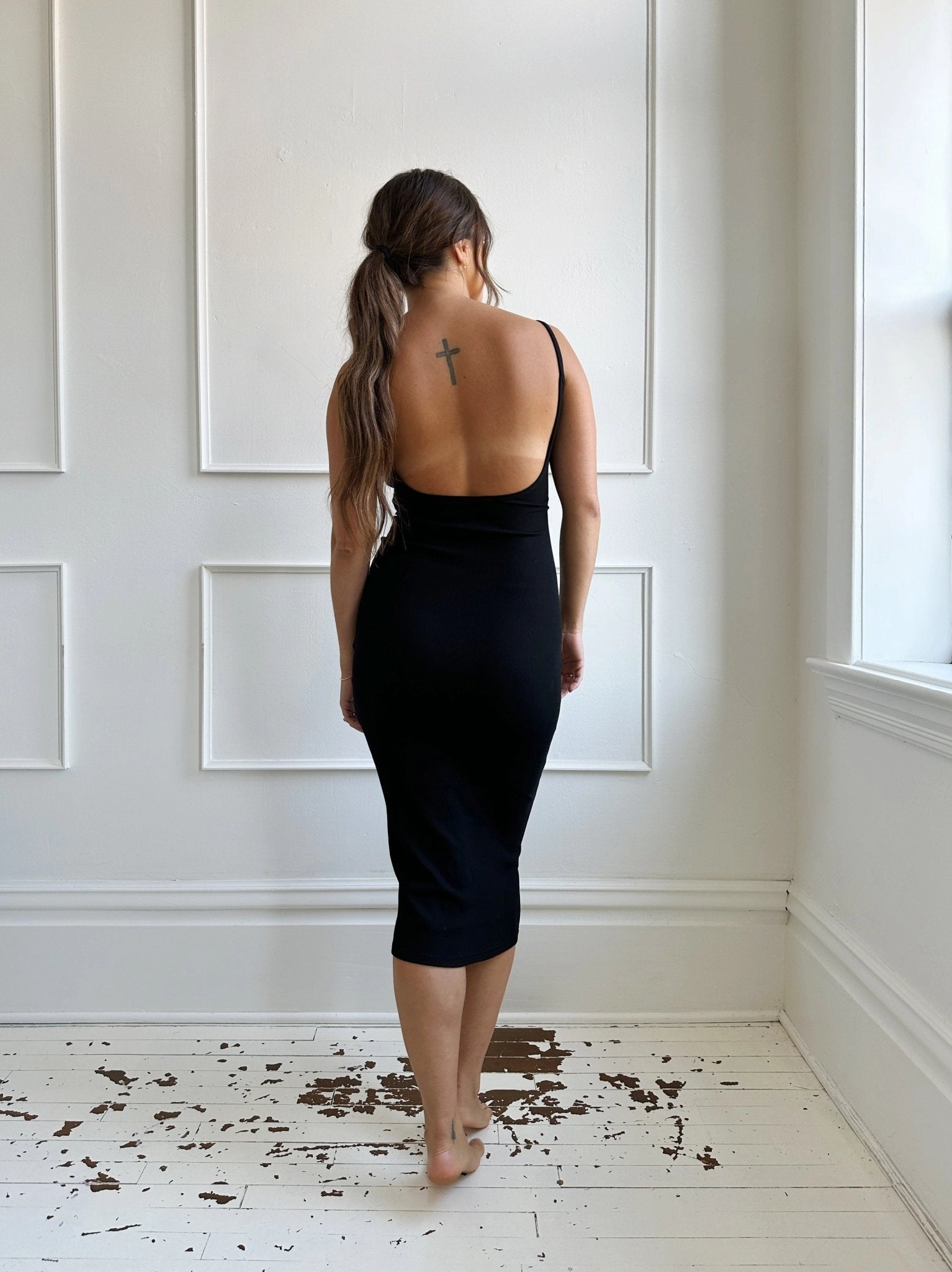 Elegant formal piece Elegant Motion Ribbed Scoop Back Midi Dress - FINAL SALE