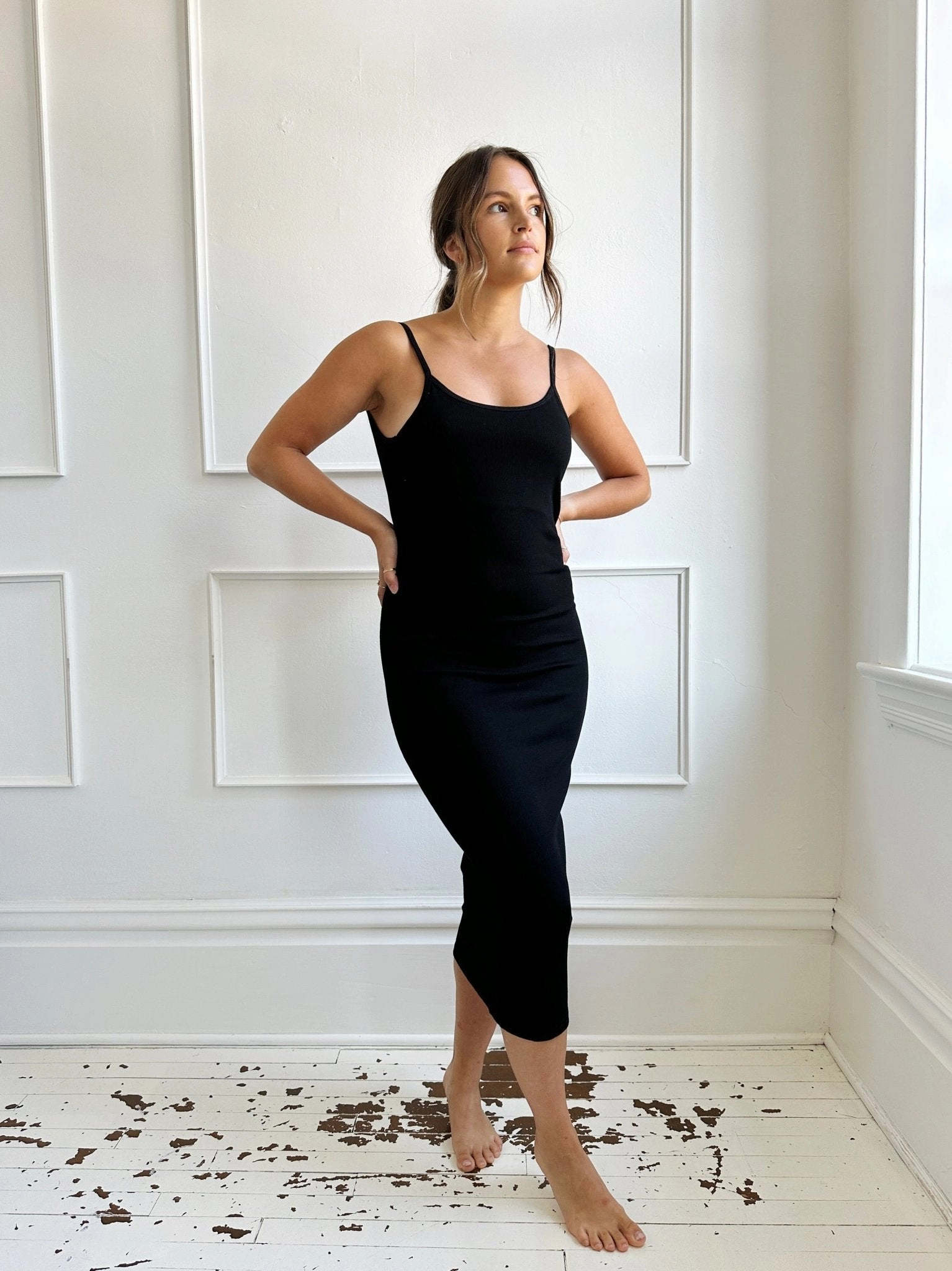 Motion Light Fashionable Fit Ribbed Scoop Back Midi Dress - FINAL SALE