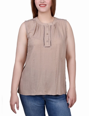 Water resistant coating Petite Sleeveless Swiss Dot Blouse