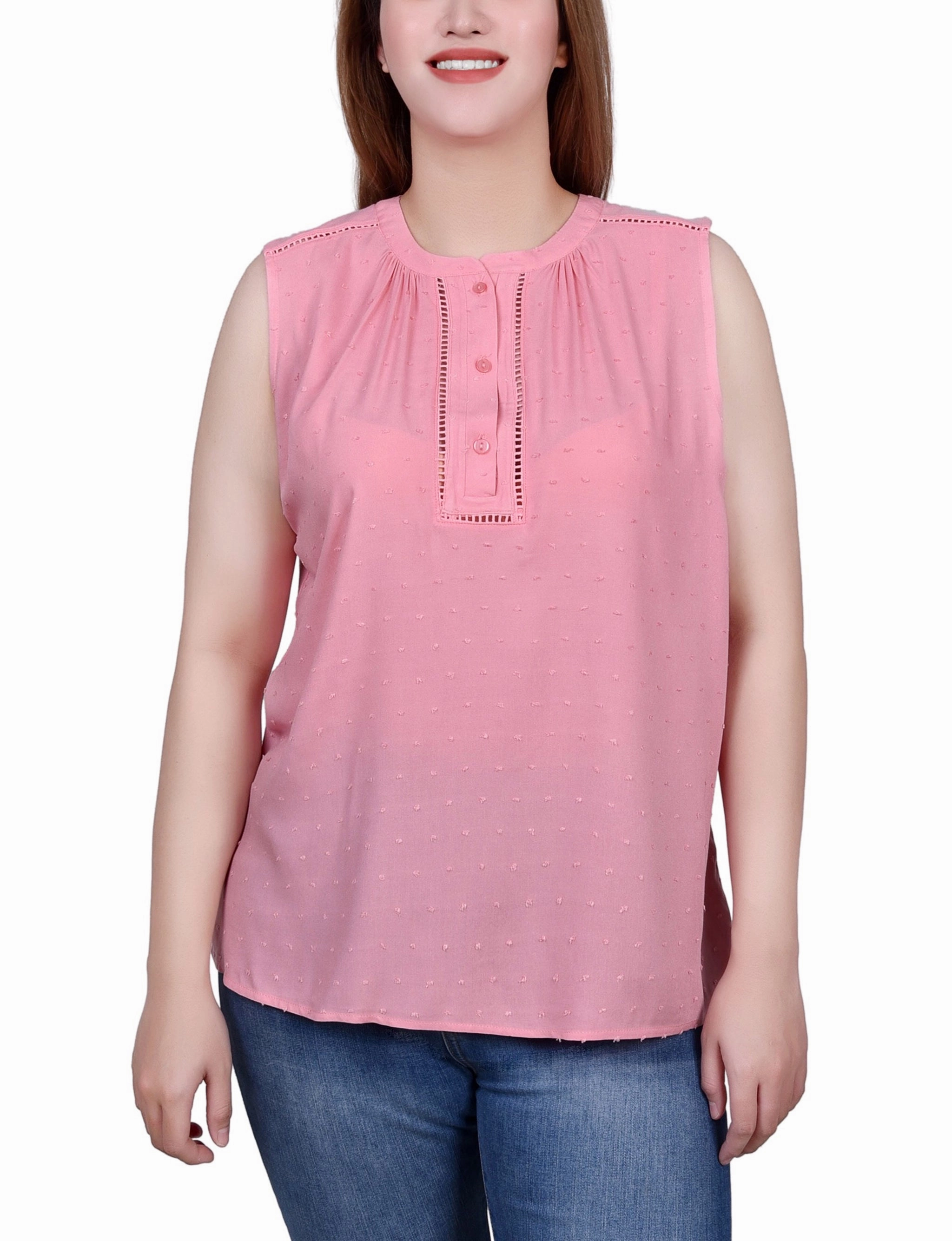 Petite Sleeveless Swiss Dot Blouse Elasticized Waistband