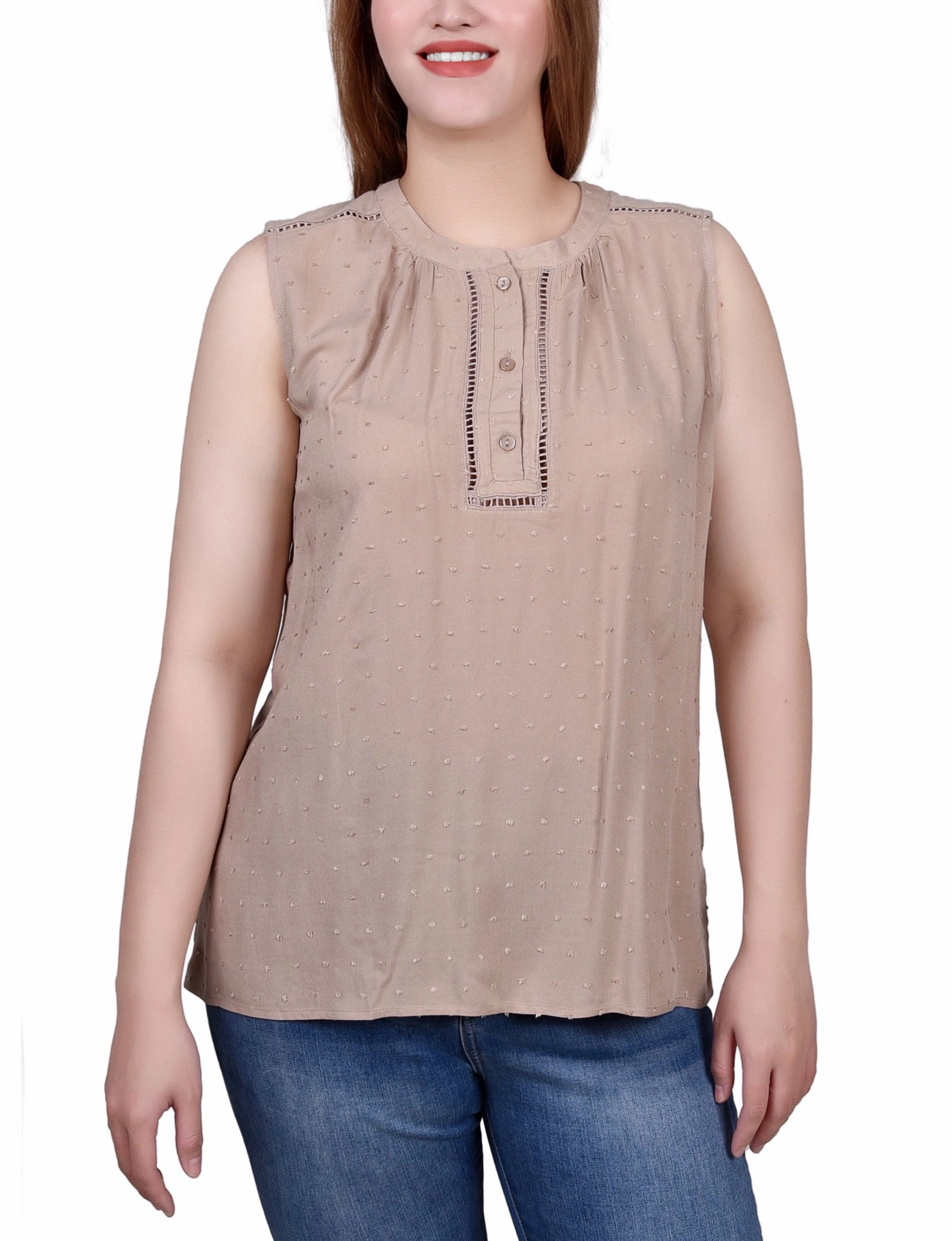 Water resistant coating Petite Sleeveless Swiss Dot Blouse