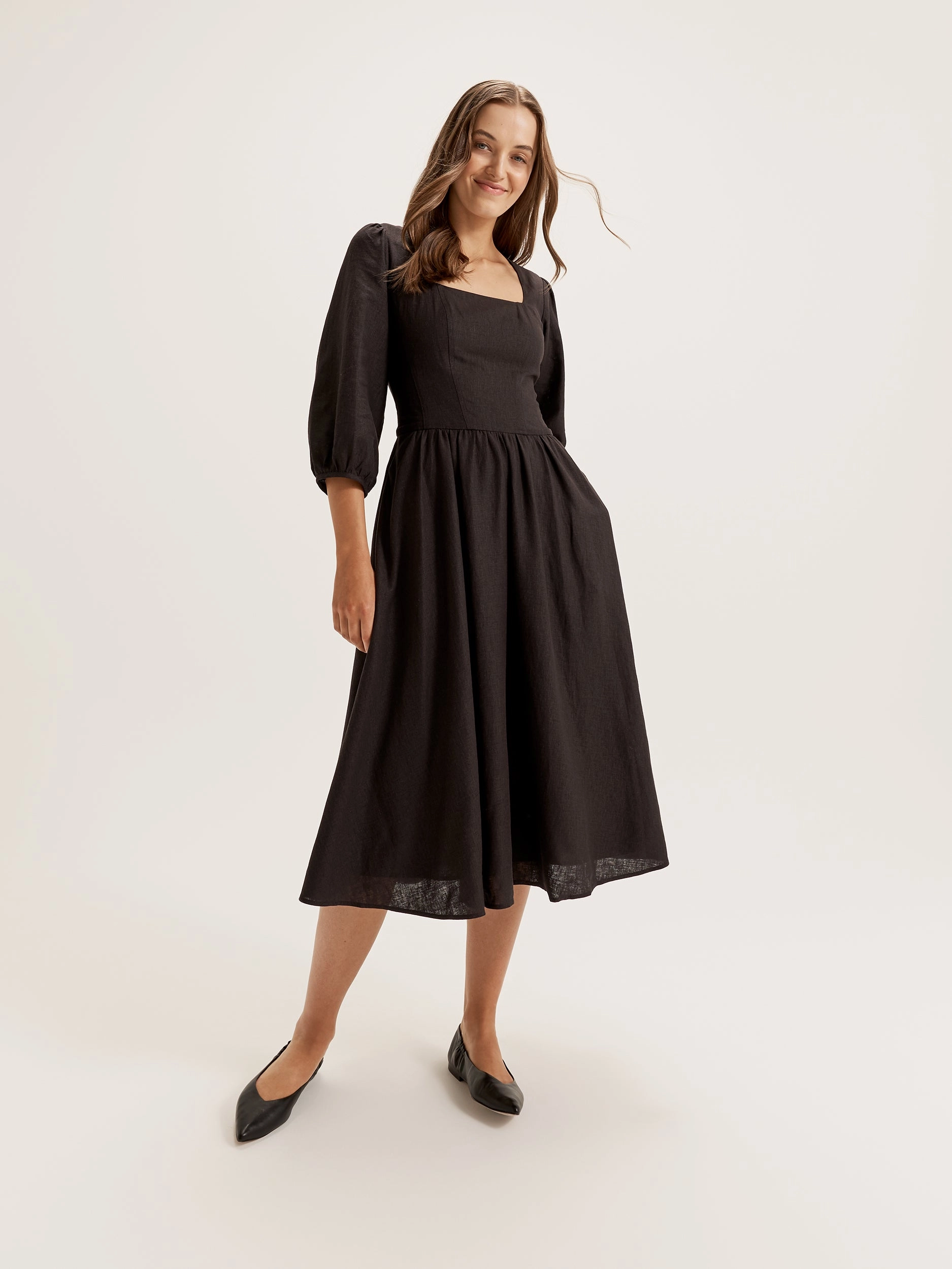 Coppelia Midi Dress Lace-Sleeve Flattering Look