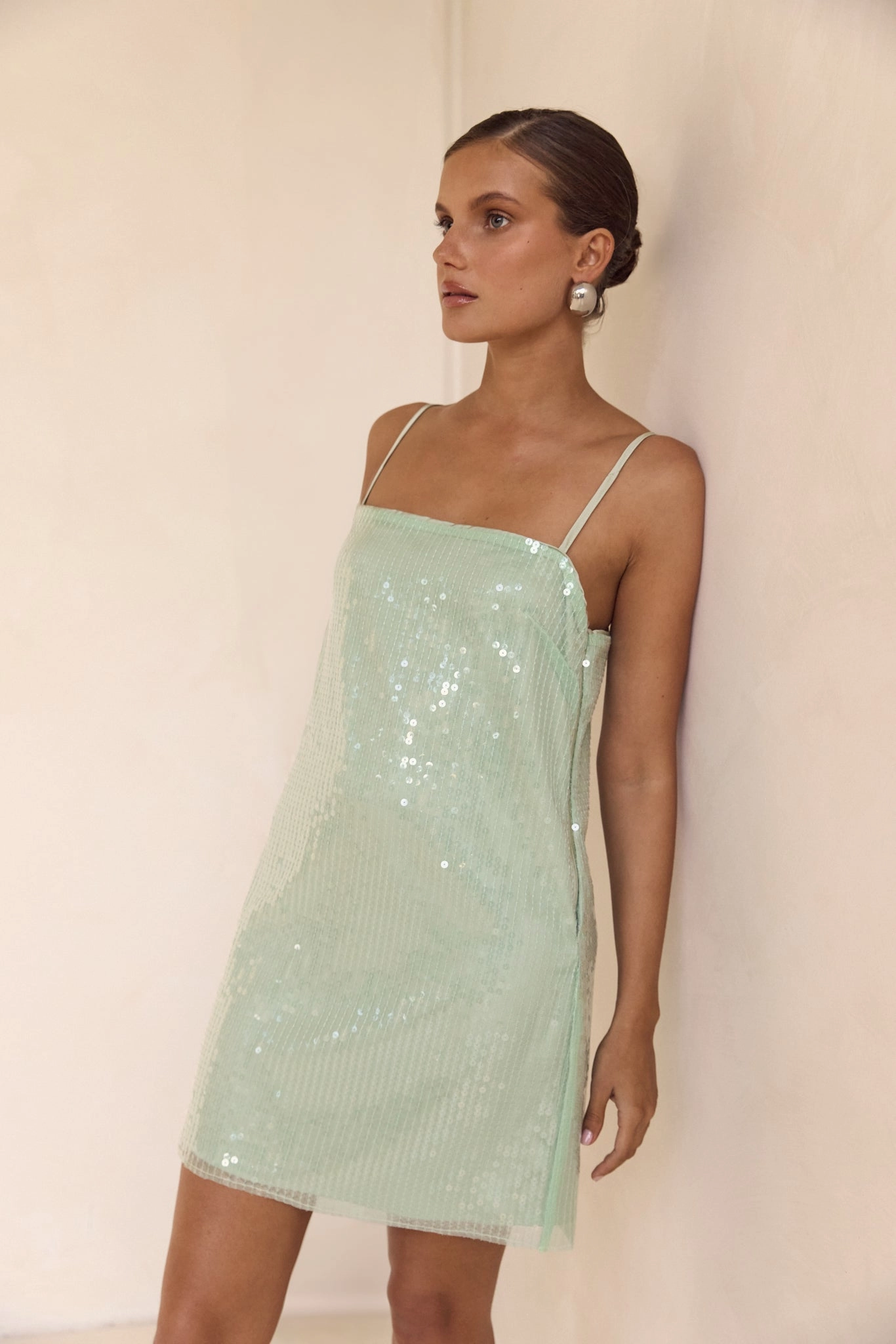 Breathable-Lining Sasha Sequin Mini Dress (Mint)