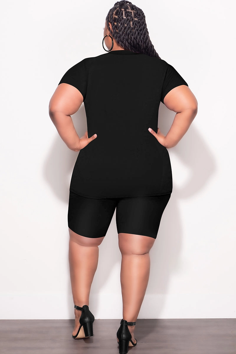 TemperatureRegulation Final Sale Plus Size 2pc V Neck Biker Shorts Set in Black