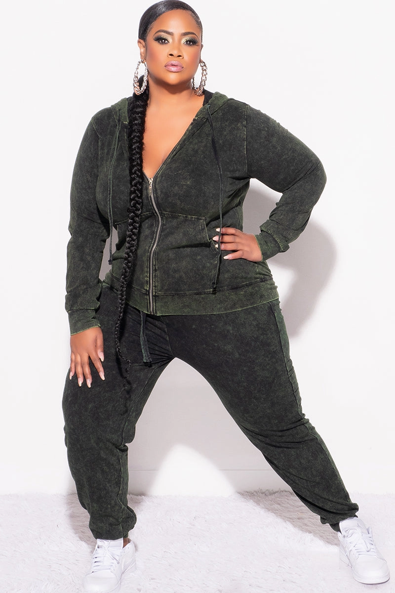 Final Sale Plus Size 2-Pc Set in Army Green UltraSoftLining Flexible Cut
