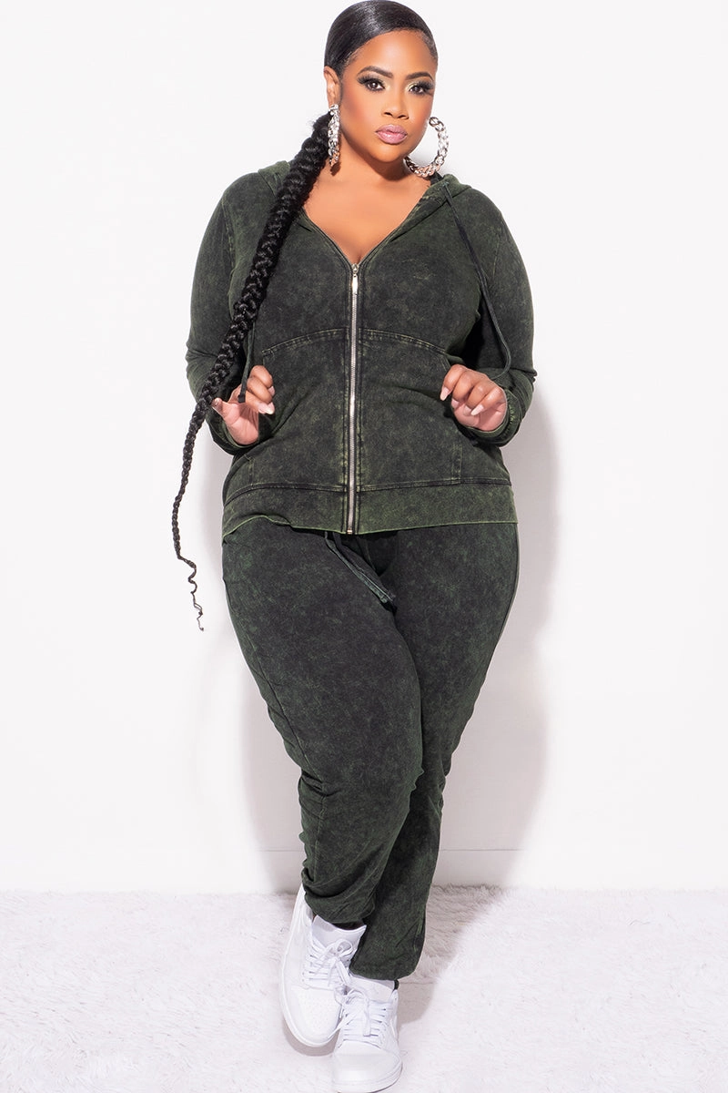 Cozy and Relaxed Final Sale Plus Size 2-Pc Set in Army Green