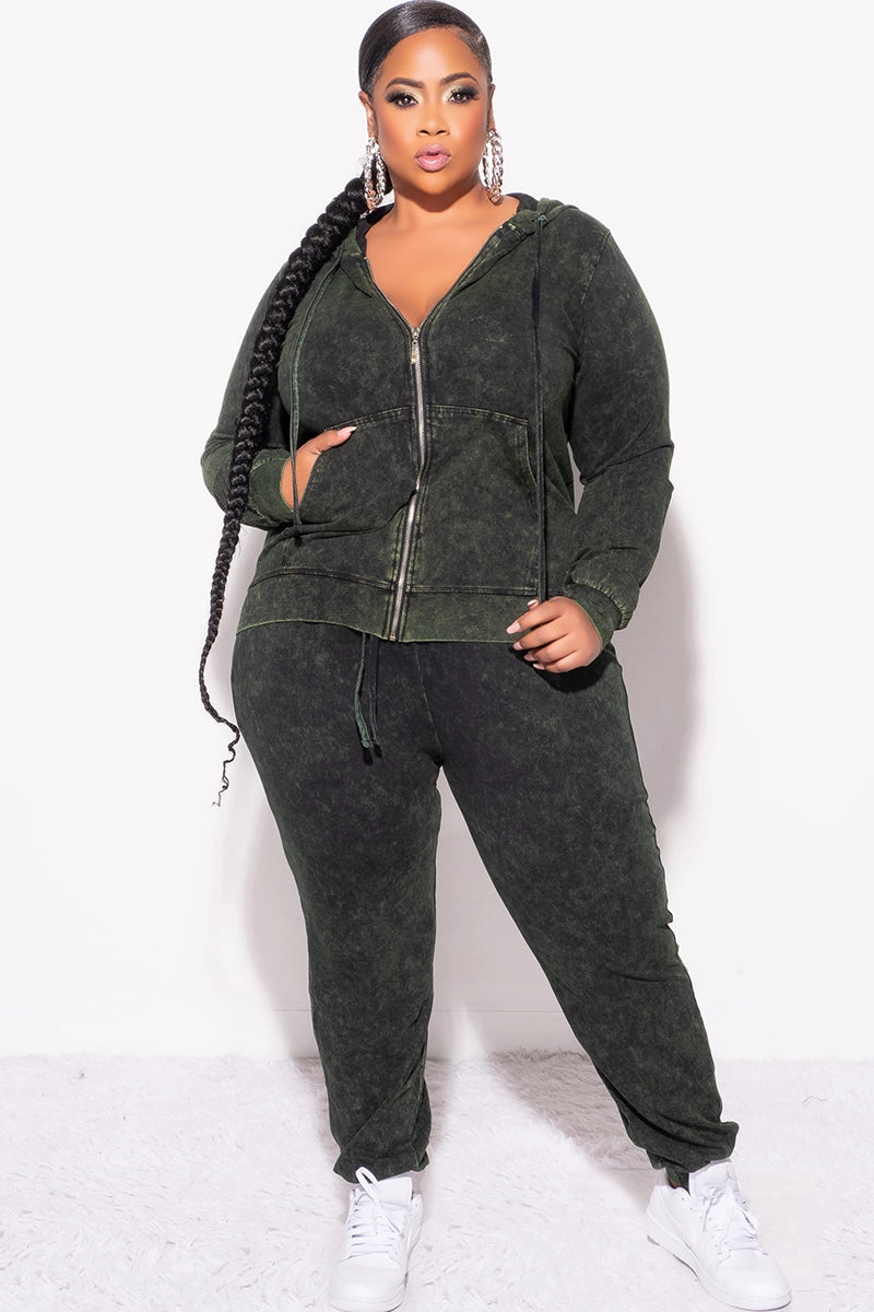 Comfy Vibes Essential Wear Final Sale Plus Size 2-Pc Set in Army Green