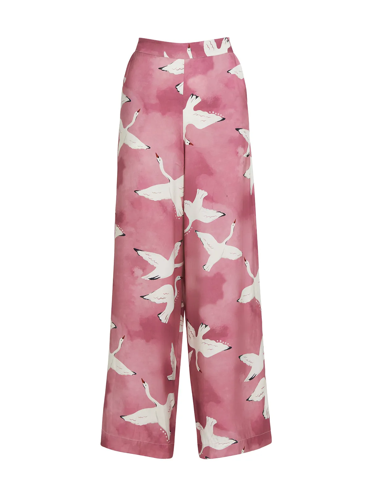 Cosima Pink Swans Print Trousers