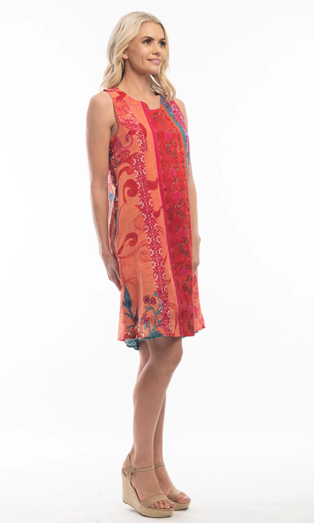 Cotton Dress Shift Sleeveless Reversible Harajuku Red