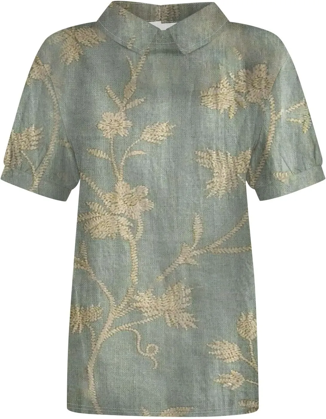 Cotton Linen Shirts for Women Summer Casual Oversized Lapel Neck Floral Graphic Tops Button Down Trendy Workout Blouses