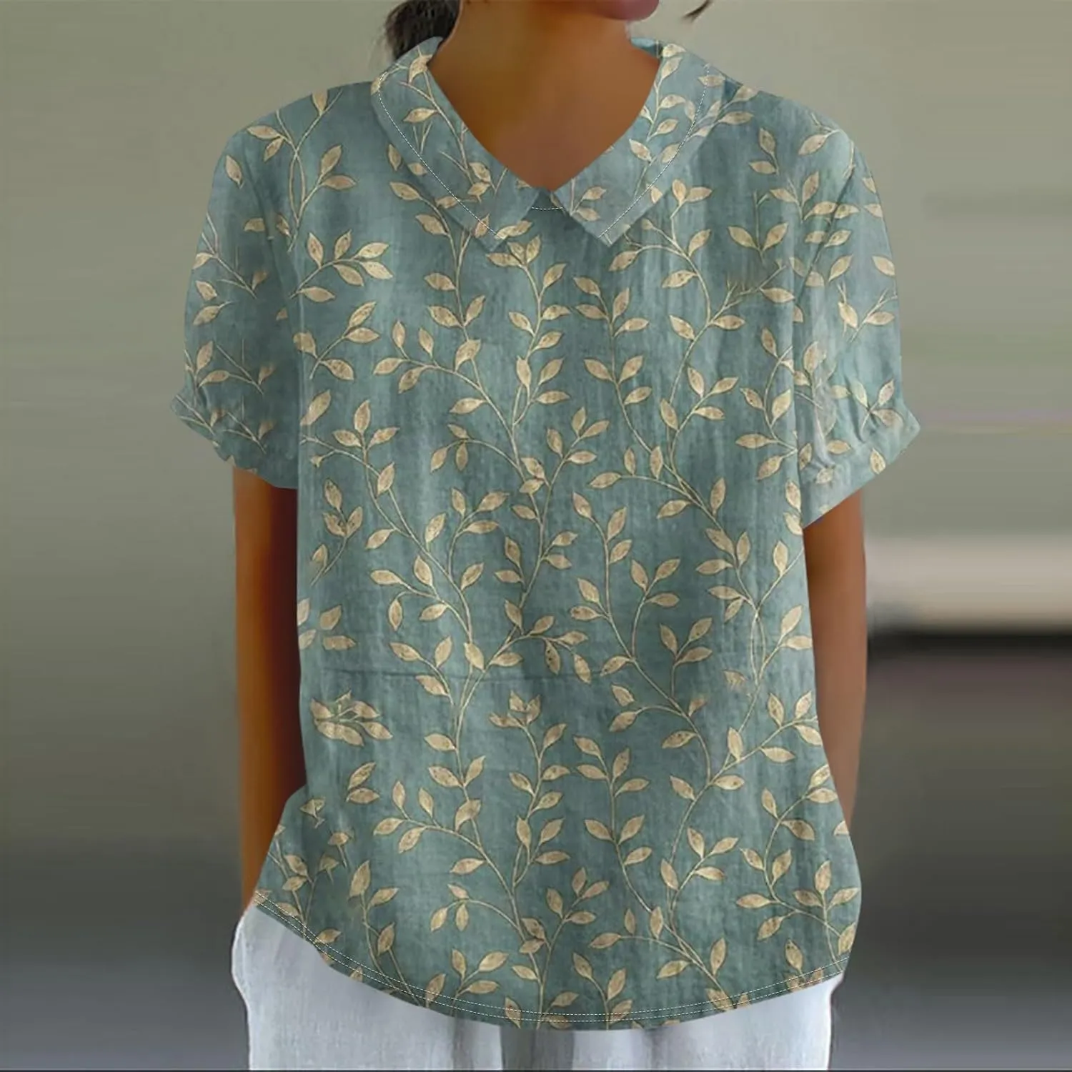 Cotton Linen Shirts for Women Summer Casual Oversized Lapel Neck Floral Graphic Tops Button Down Trendy Workout Blouses