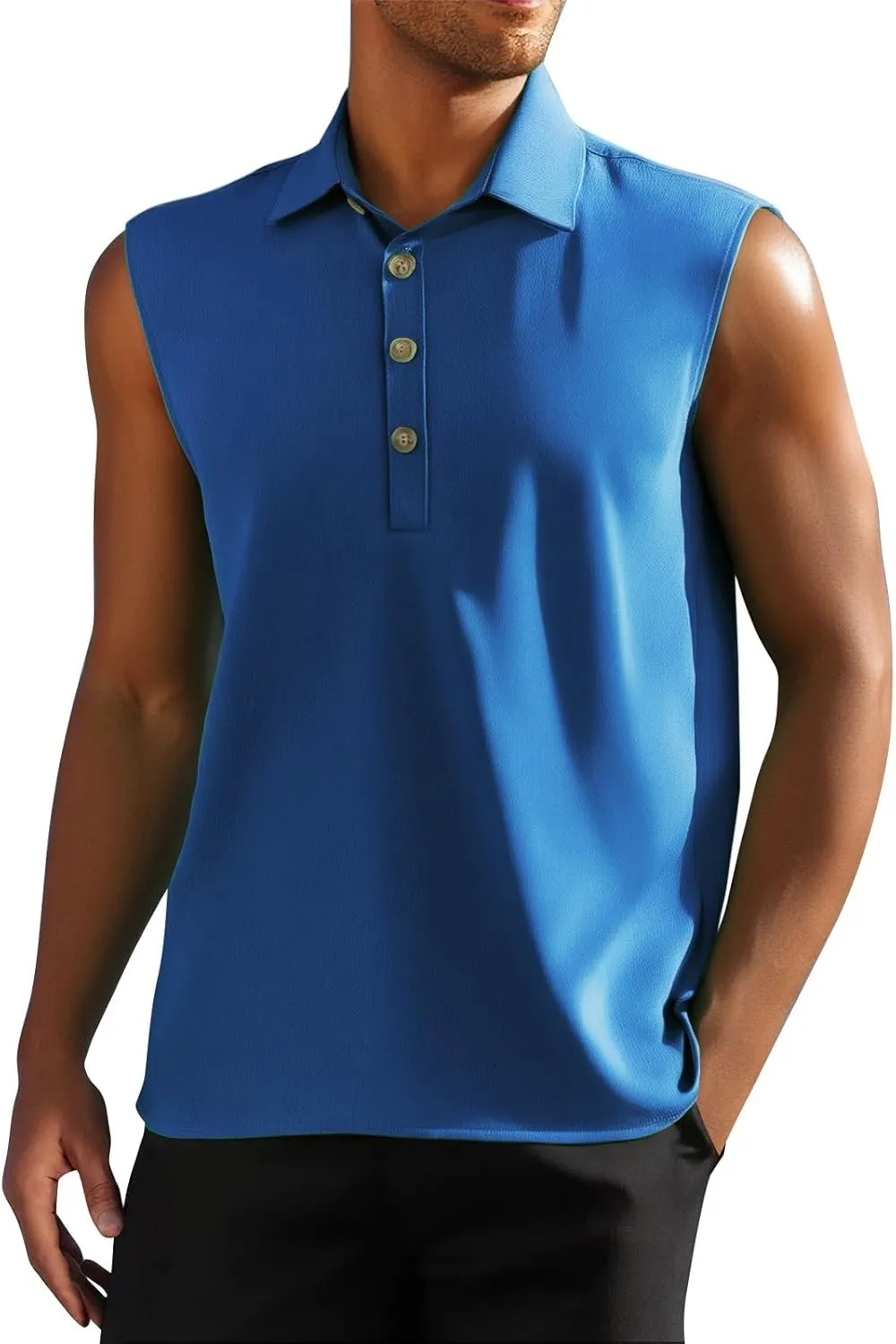 Cotton Linen Sleeveless Beach Shirts for Men Summer Casual Solid Polo Tank Top Spread Collar Button Down