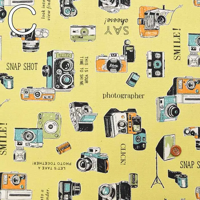 Cotton Ox Print Fabric "Outing" Camera