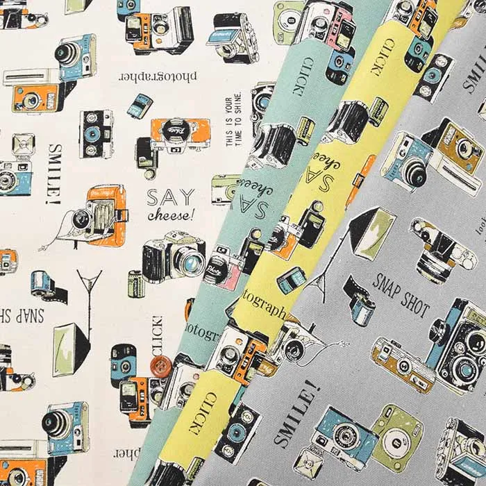 Cotton Ox Print Fabric "Outing" Camera