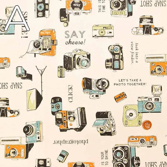 Cotton Ox Print Fabric "Outing" Camera