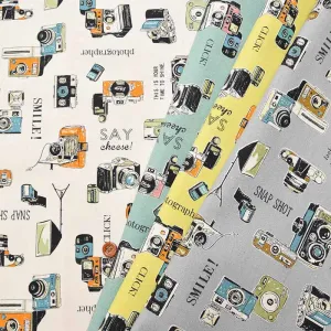 Cotton Ox Print Fabric "Outing" Camera