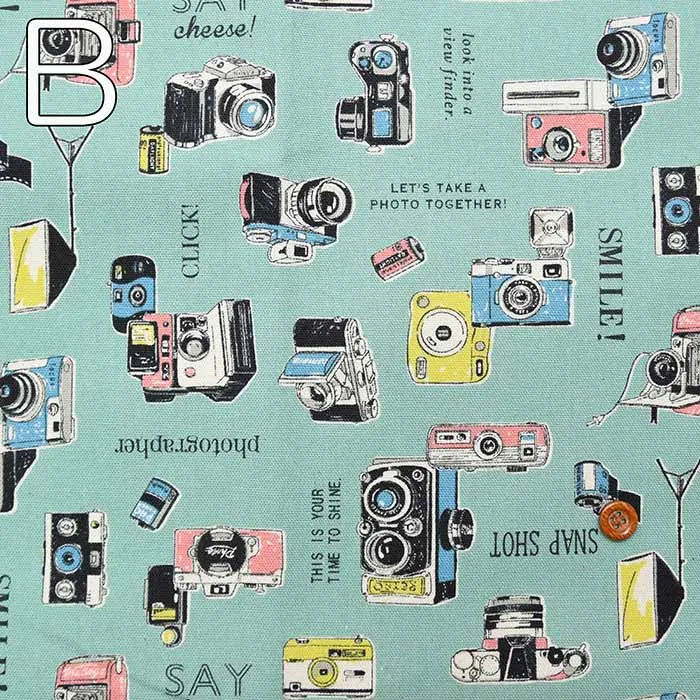 Cotton Ox Print Fabric "Outing" Camera