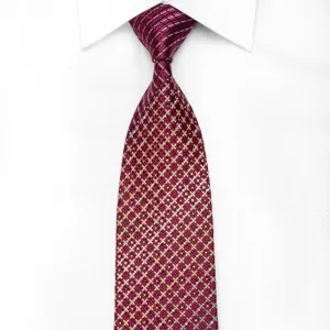 Countess Mara Men's Crystal Silk Tie Gold Gray Geometric On Burgundy With Sparkles