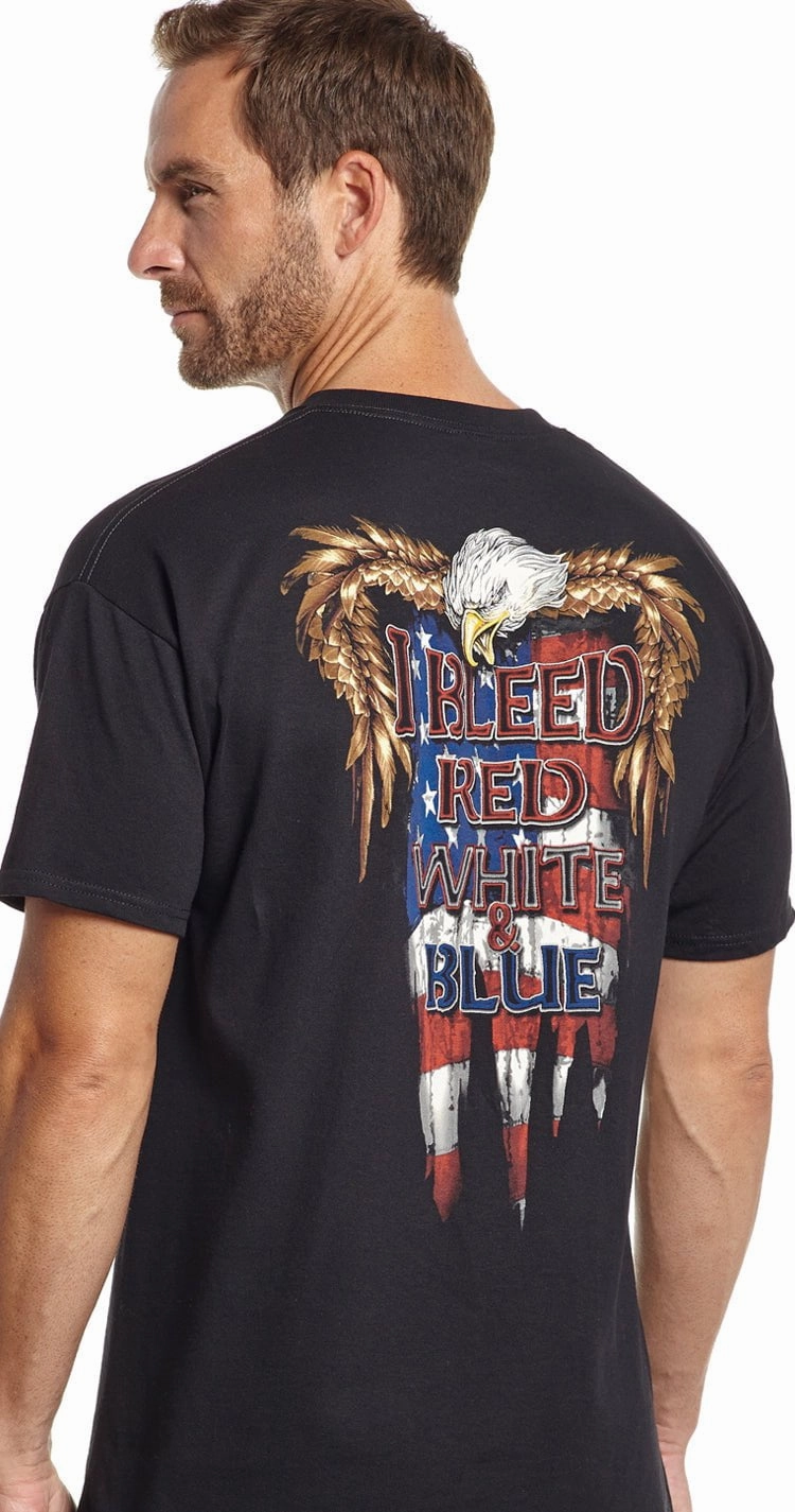 QuickDryTechnology Active Fit Cowboy Up Mens Black Cotton S/S T-Shirt Bleed With Eagle Flag