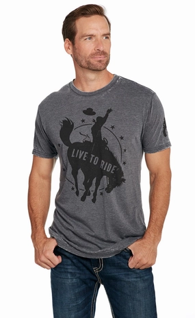 Breathable Flex Fit Cowboy Up Mens Live To Ride Vintage Grey 100% Cotton S/S T-Shirt