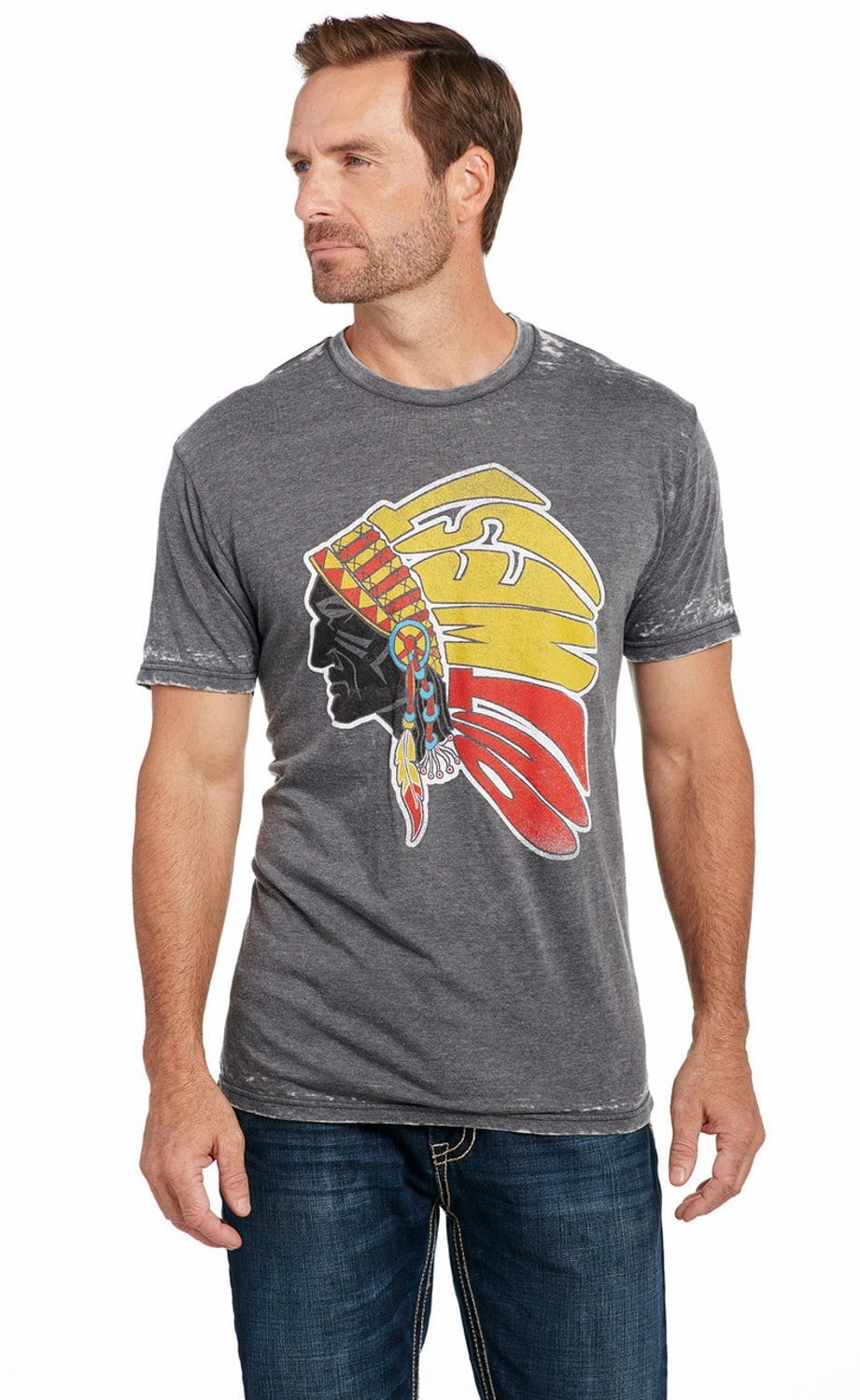 Cowboy Up Mens Out West Tee Vintage Grey Cotton Blend S/S T-Shirt Versatile Wardrobe Piece Effortless Look