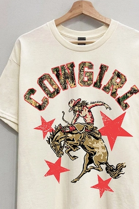 Cowgirl Oversized Tee S-XL Non Restrictive Cut Soft Touch Feel