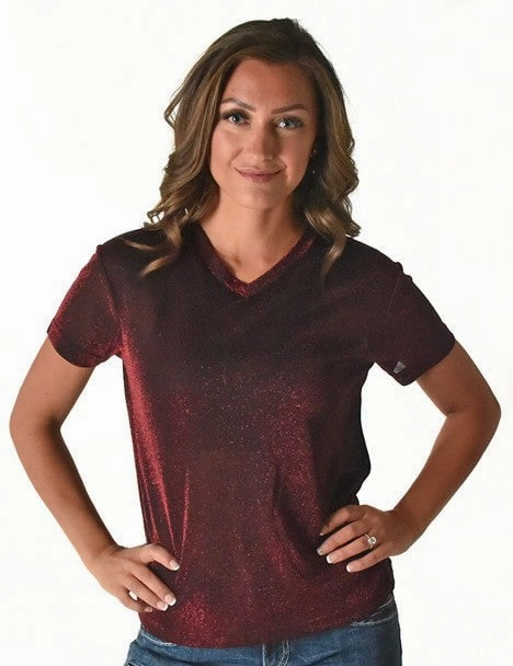 Effortless Style tall size Cowgirl Tuff Womens Shimmer Breathe V Dark Red Nylon S/S T-Shirt