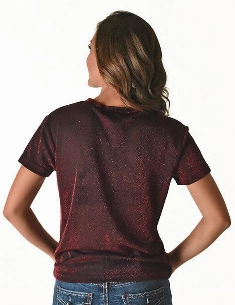 Cowgirl Tuff Womens Shimmer Breathe V Dark Red Nylon S/S T-Shirt Functional Comfort Nautical Look