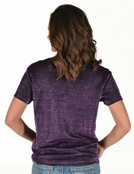 Cowgirl Tuff Womens Shimmer Breathe V Purple Nylon S/S T-Shirt Refined Aesthetic Regular Fit