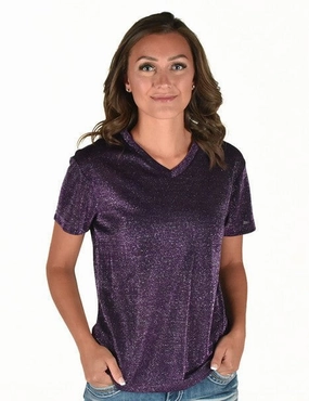 Cowgirl Tuff Womens Shimmer Breathe V Purple Nylon S/S T-Shirt Trendsetter Choice Athleisure Trend