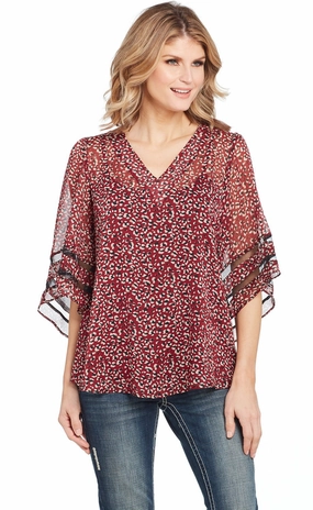 Cowgirl Up Womens Red Polyester Arrow Bell Sleeves Blouse S/S Preppy Vibe